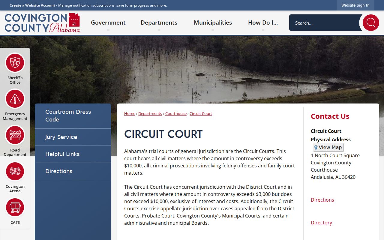 Covington County court dockets Circuit Court jurisdiction page