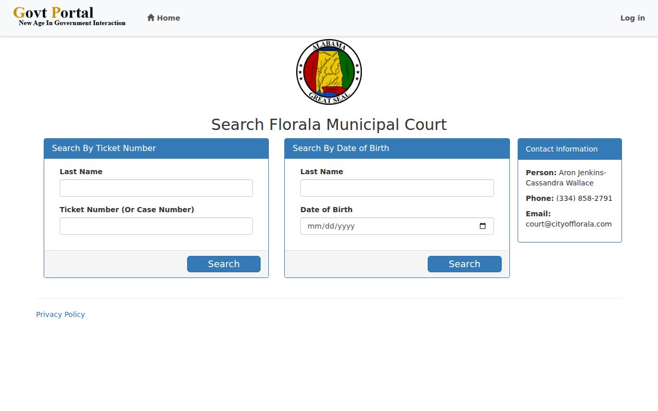 Covington County court dockets Florala ticket search fields