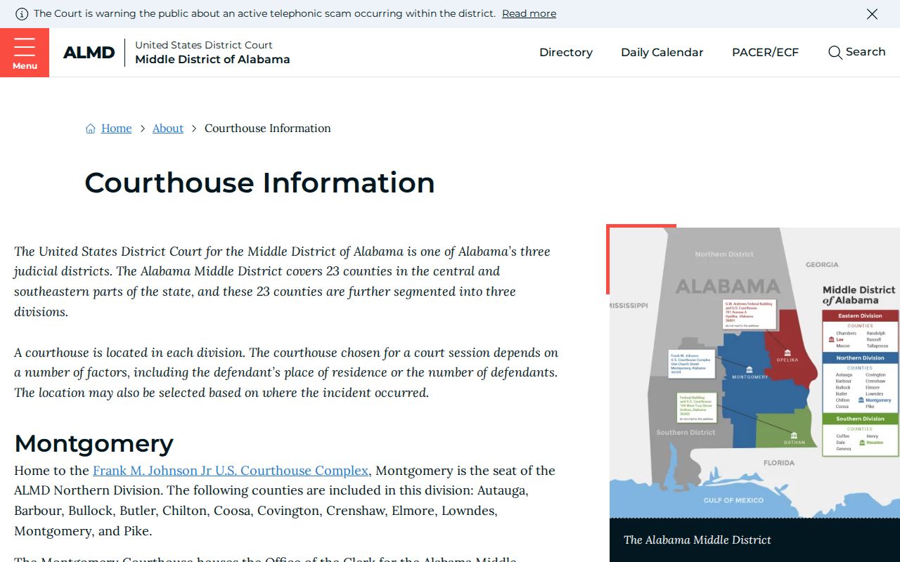 Covington County court dockets Middle District courthouse information