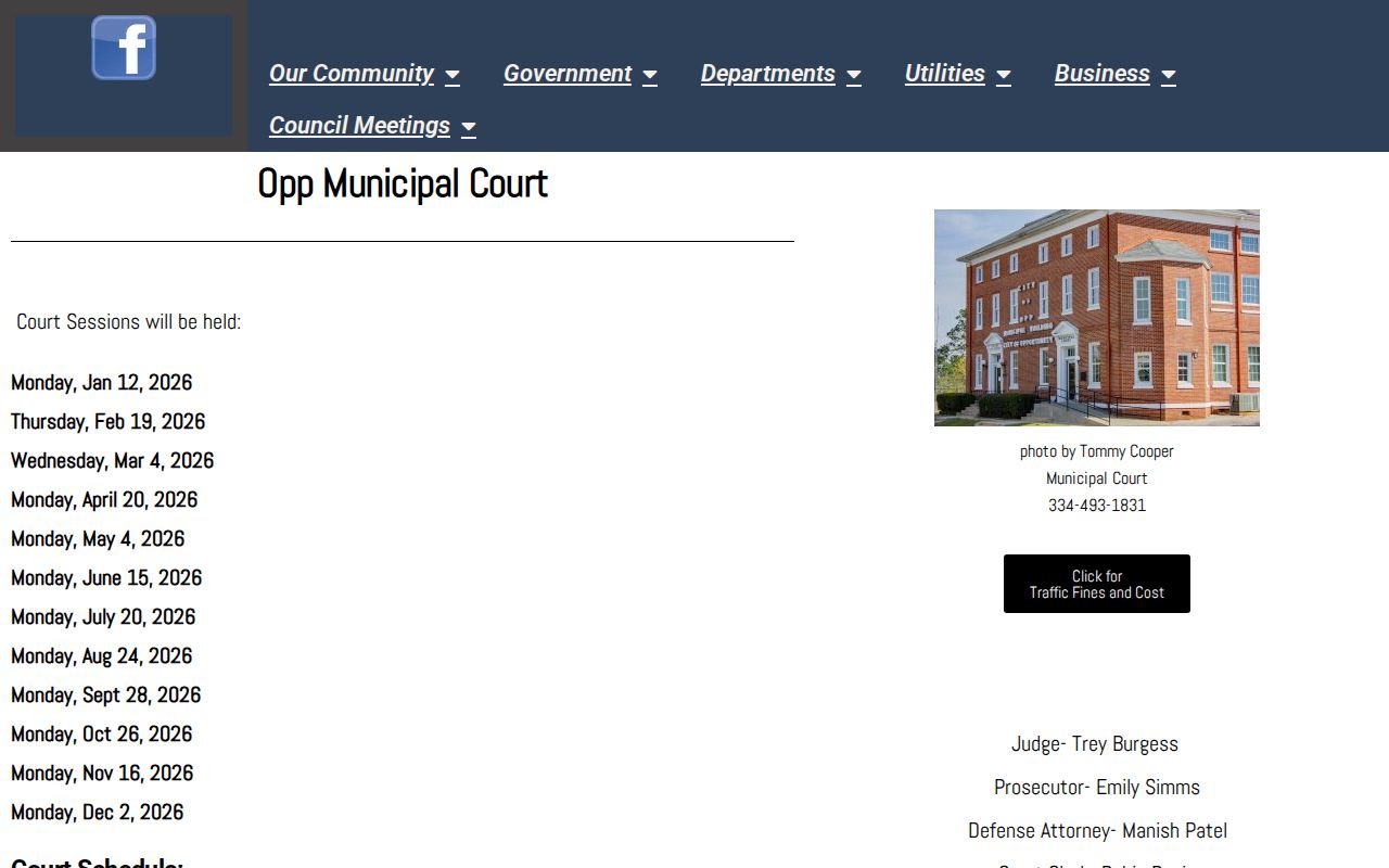 Covington County court dockets Opp Municipal Court schedule