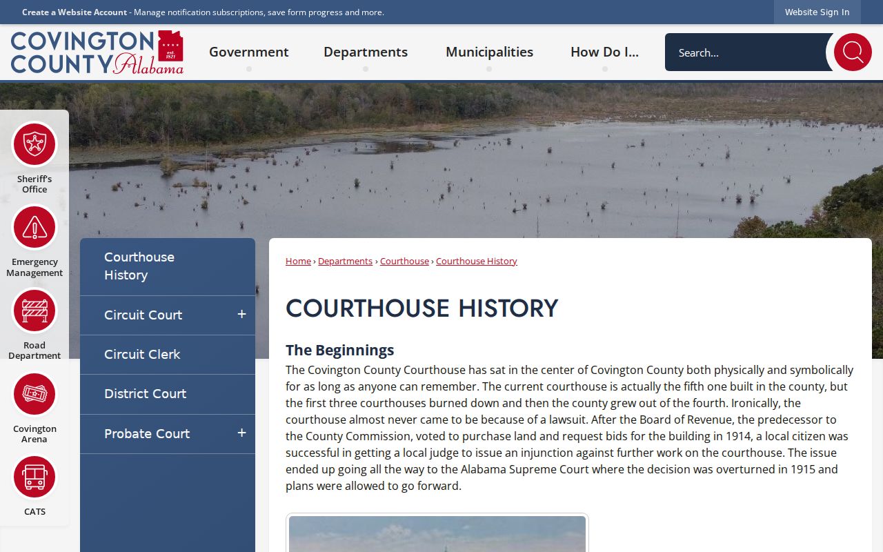 Covington County Court records courthouse history page