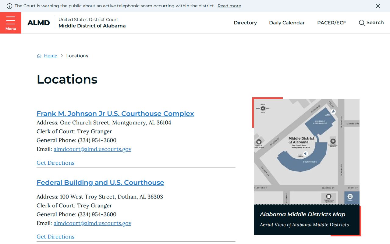 Covington County District Court records Middle District federal locations