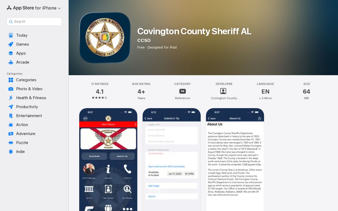 Covington County inmate records sheriff app App Store listing