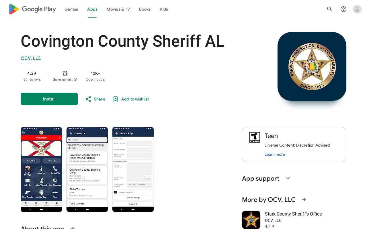 Covington County inmate records sheriff app Google Play listing