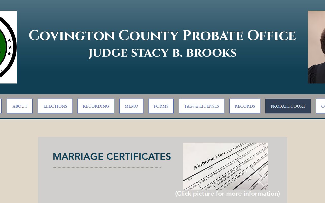 Covington County marriage records Probate Office marriage certificate instructions