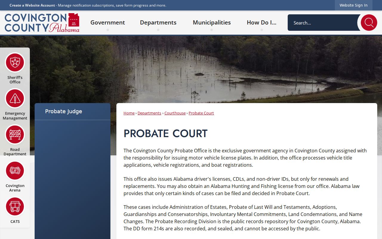 Covington County probate records county Probate Court case types