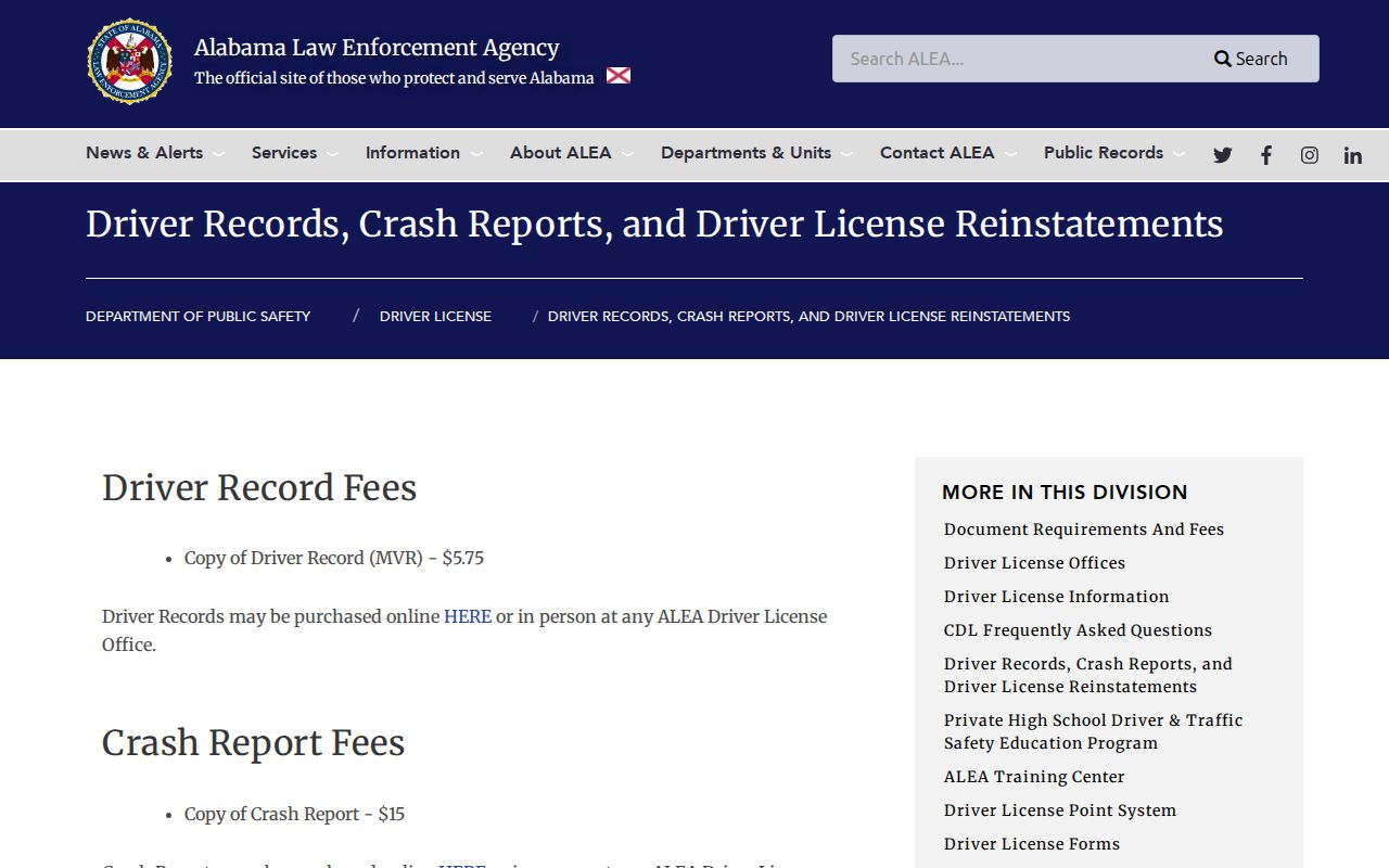 Covington County traffic court records and ALEA driver record fees