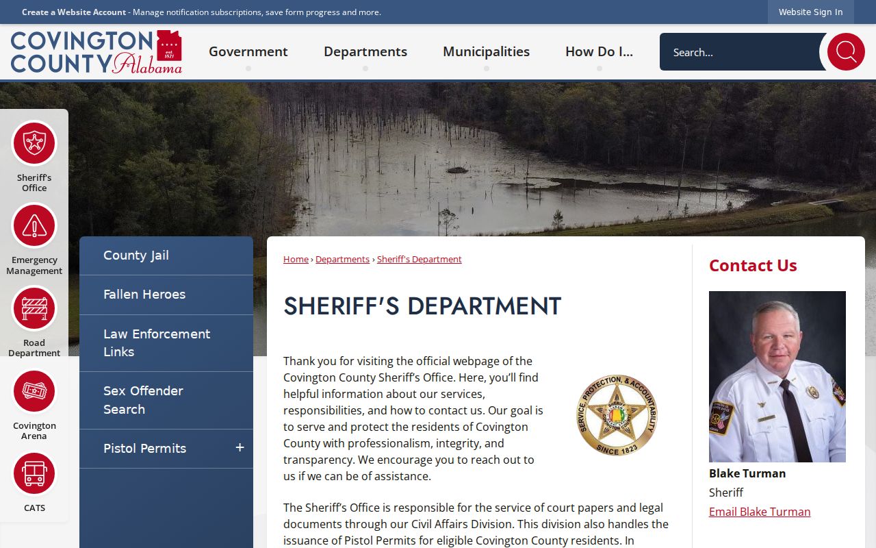 Covington County warrant records and Sheriff's Department official contact page