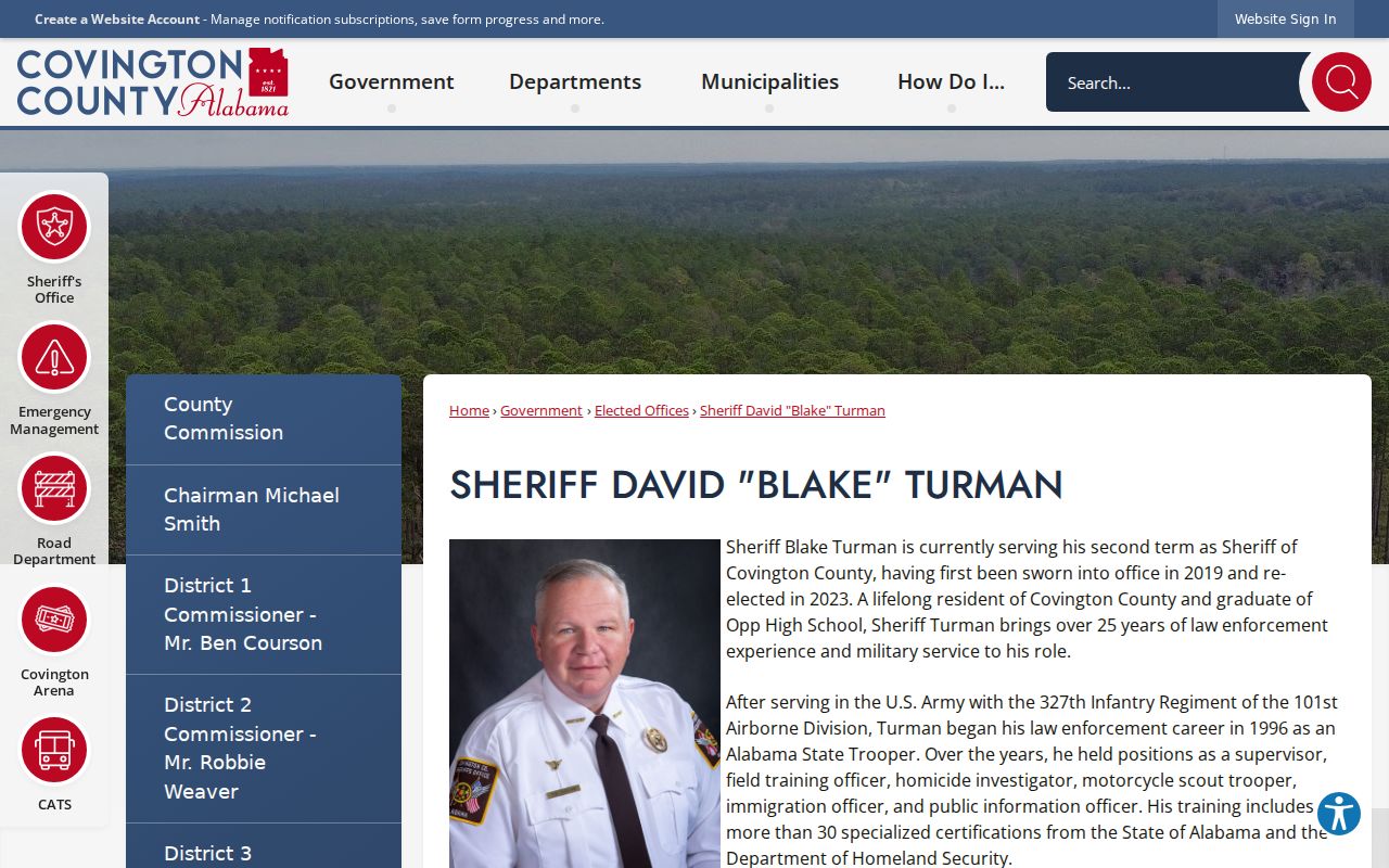 Covington County warrant records and Sheriff Blake Turman biography